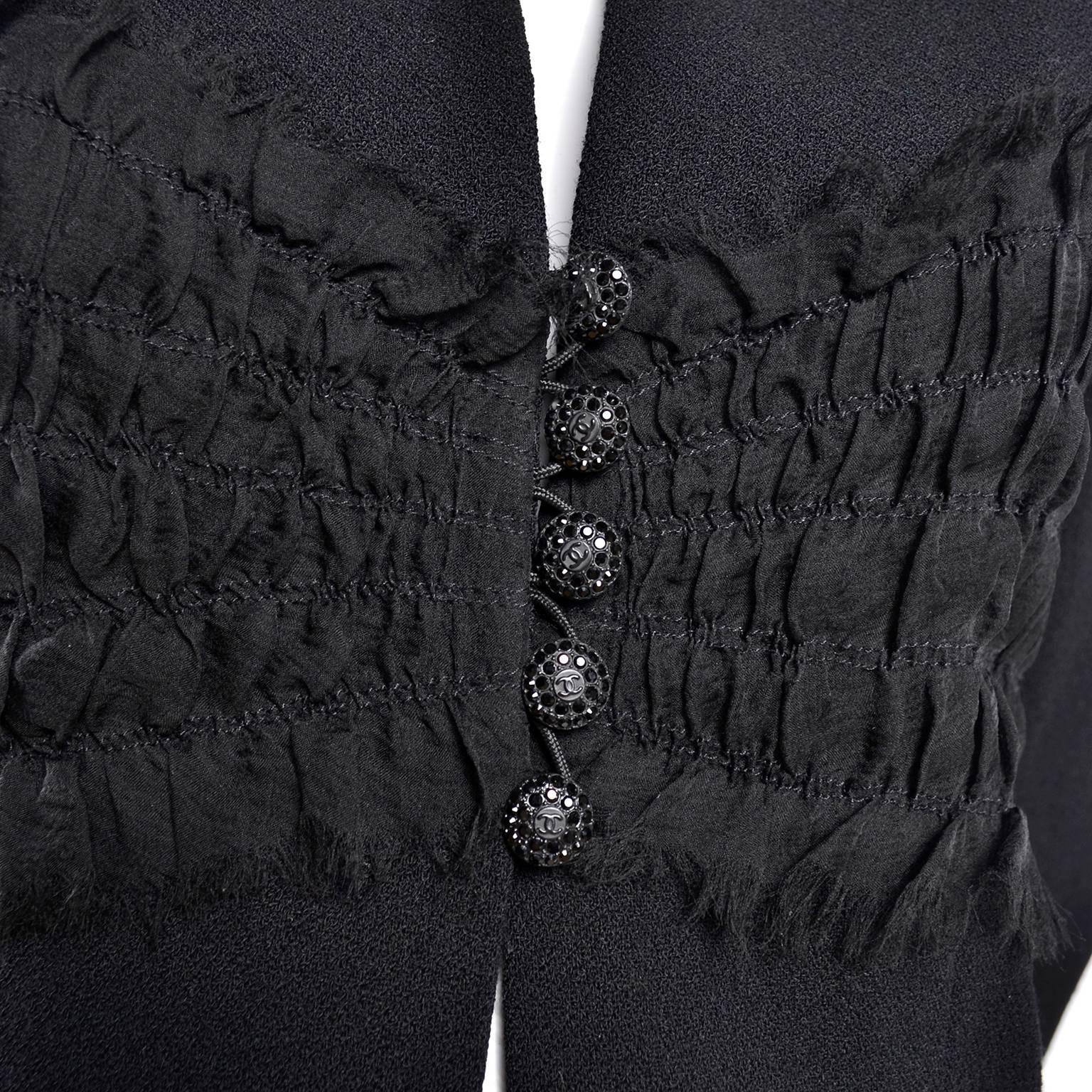 2004 Black Silk & Wool Chanel Jacket Ruching W Frayed Edges New w/ Tag 04 Sz 38 5