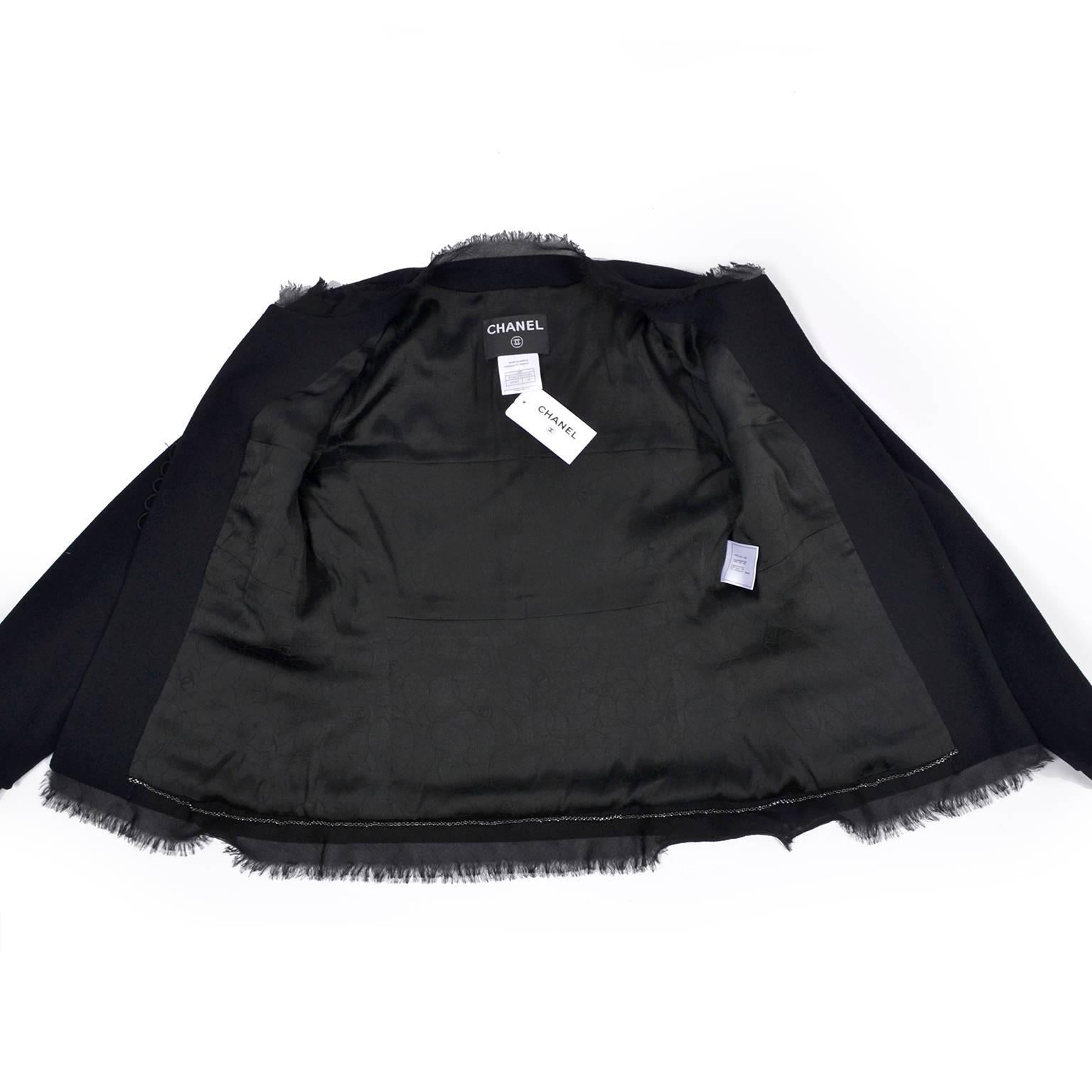 2004 Black Silk & Wool Chanel Jacket Ruching W Frayed Edges New w/ Tag 04 Sz 38 9