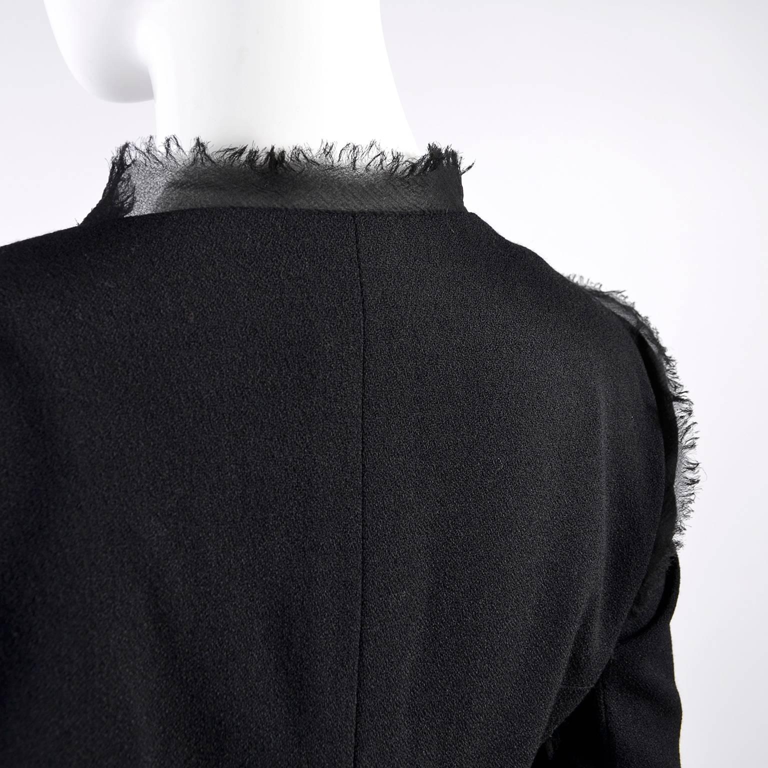 2004 Black Silk & Wool Chanel Jacket Ruching W Frayed Edges New w/ Tag 04 Sz 38 12