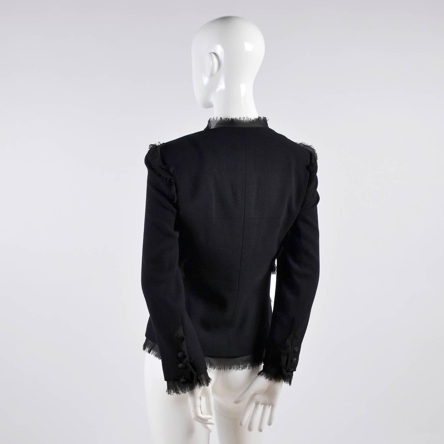 2004 Black Silk & Wool Chanel Jacket Ruching W Frayed Edges New w/ Tag 04 Sz 38 1
