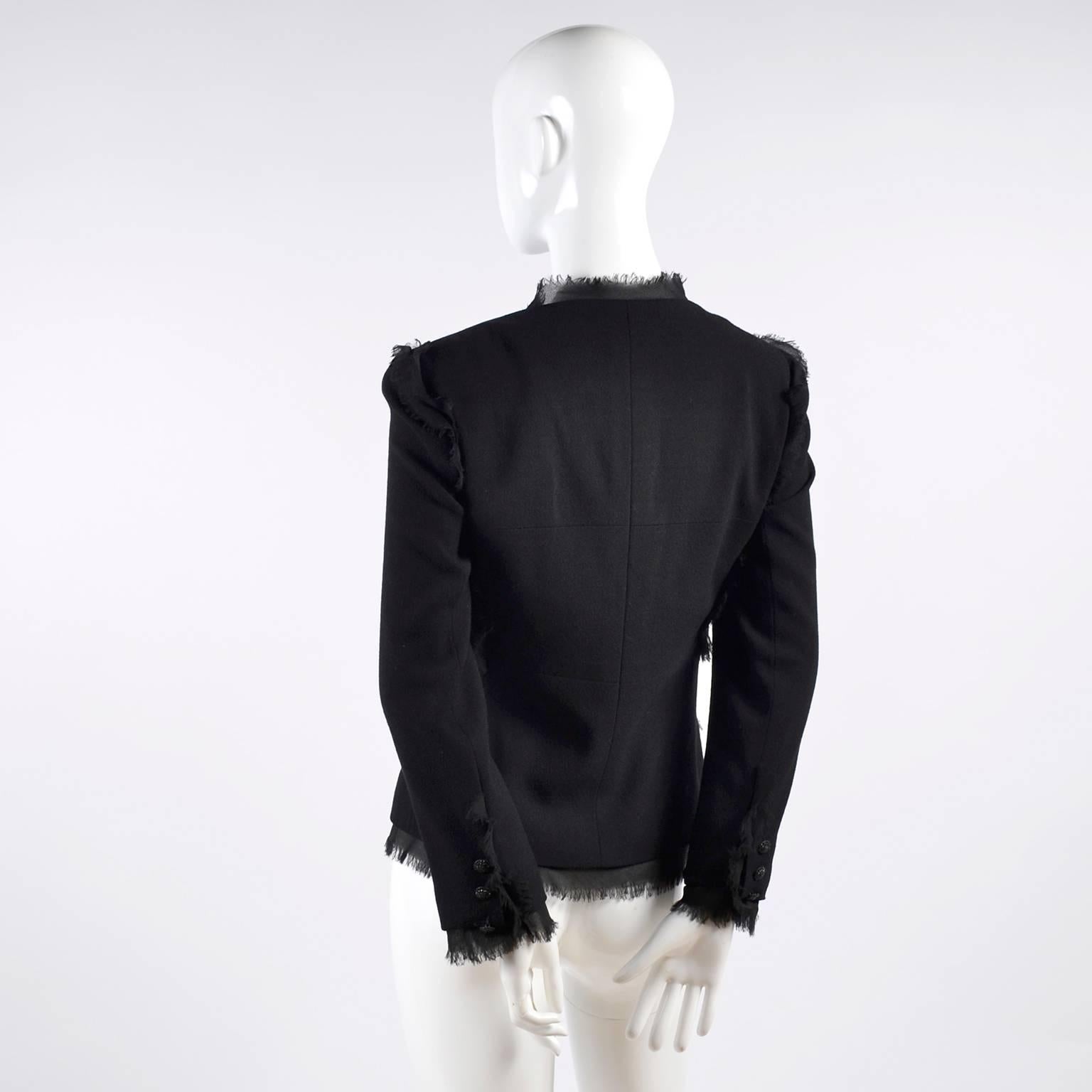 2004 Black Silk & Wool Chanel Jacket Ruching W Frayed Edges New w/ Tag 04 Sz 38 2