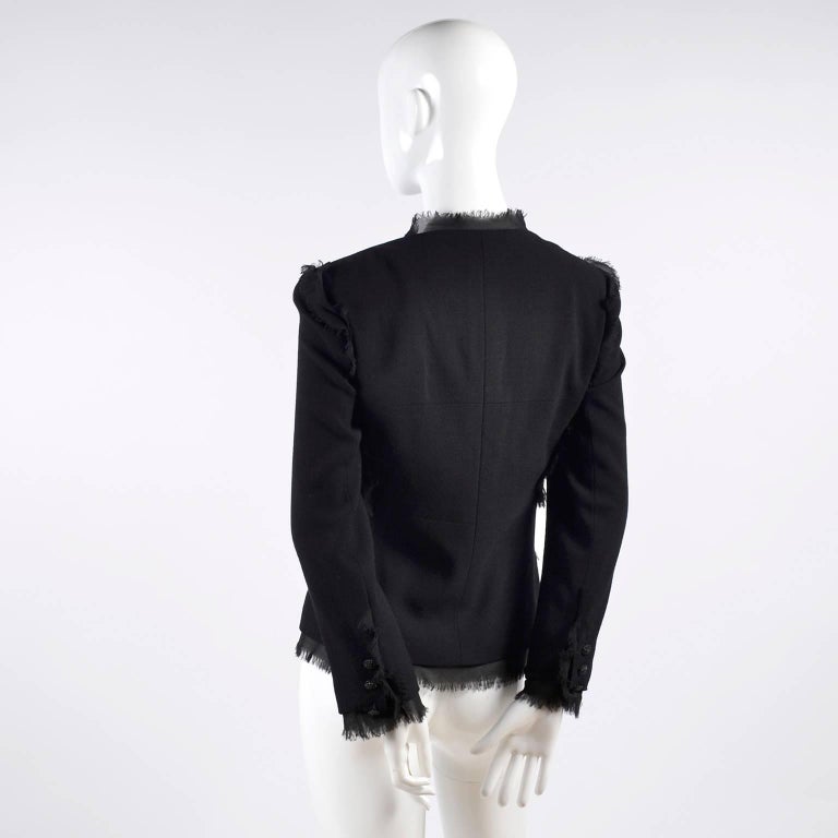 2004 Black Silk and Wool Chanel Jacket Ruching W Frayed Edges New w ...