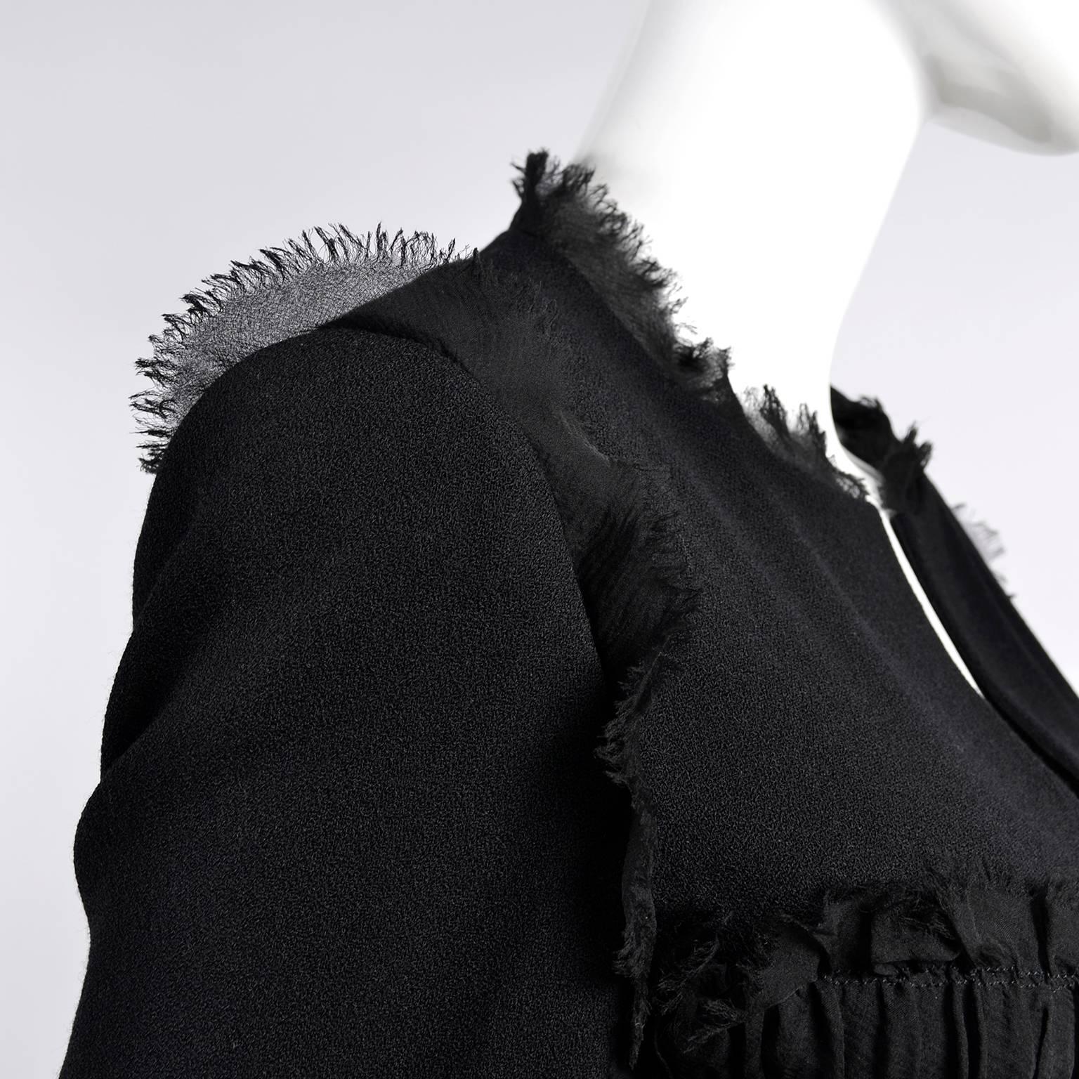 2004 Black Silk & Wool Chanel Jacket Ruching W Frayed Edges New w/ Tag 04 Sz 38 4