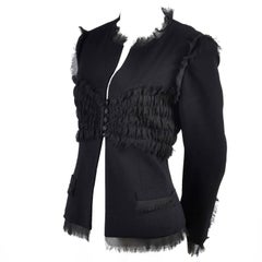 2004 Black Silk & Wool Chanel Jacket Ruching W Frayed Edges New w/ Tag 04 Sz 38