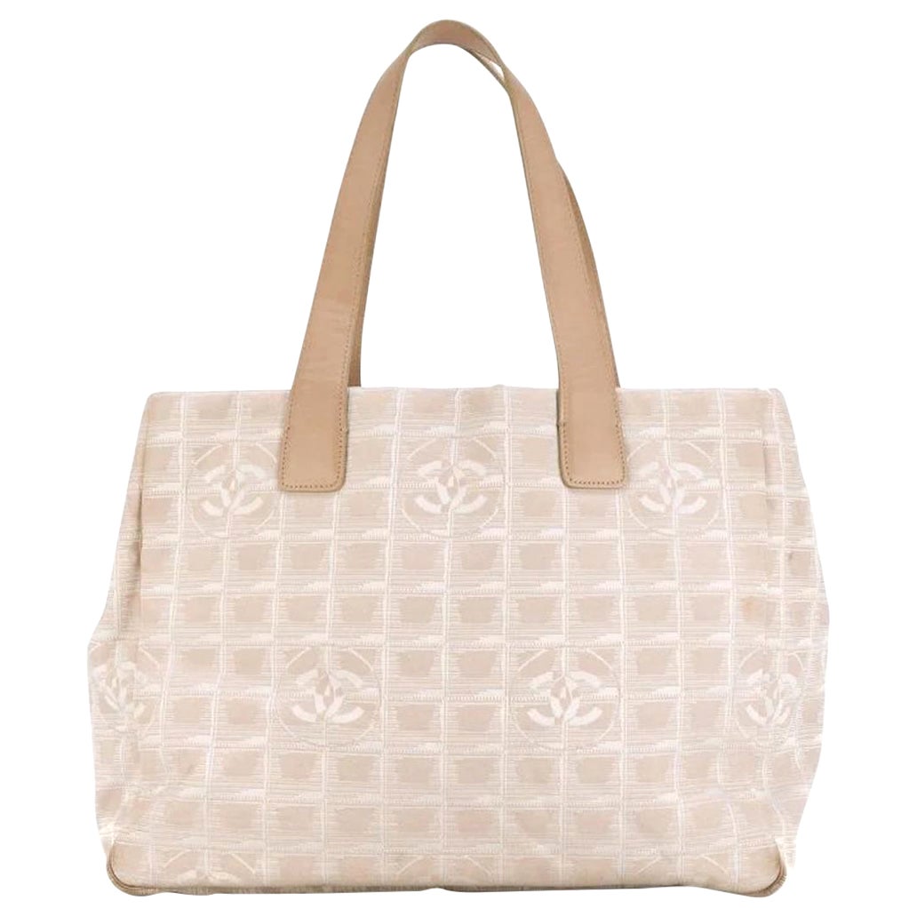 2004 Chanel Beige Logo Lurex Canvas Tote Bag