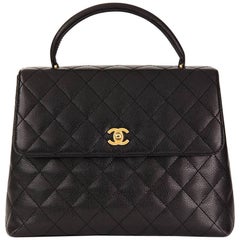 Vintage 2004 Chanel Black Quilted Caviar Leather Classic Kelly