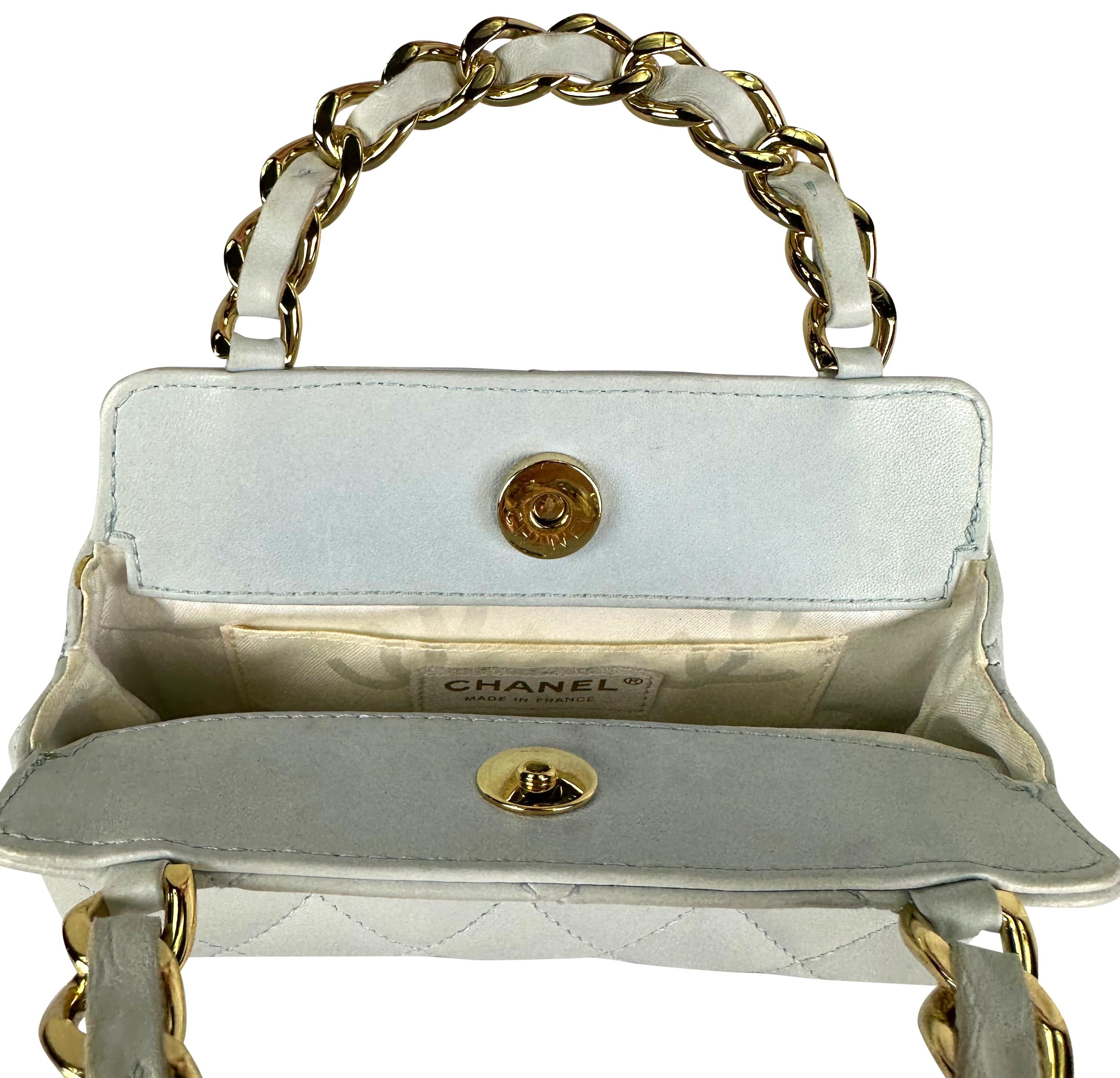 2004 Chanel by Karl Lagerfeld Baby Blue Quilted Leather Top Handle Mini