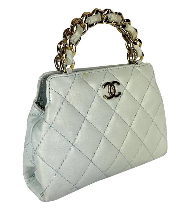 2004 Chanel by Karl Lagerfeld Baby Blue Quilted Leather Top Handle Mini Bag  For Sale at 1stDibs