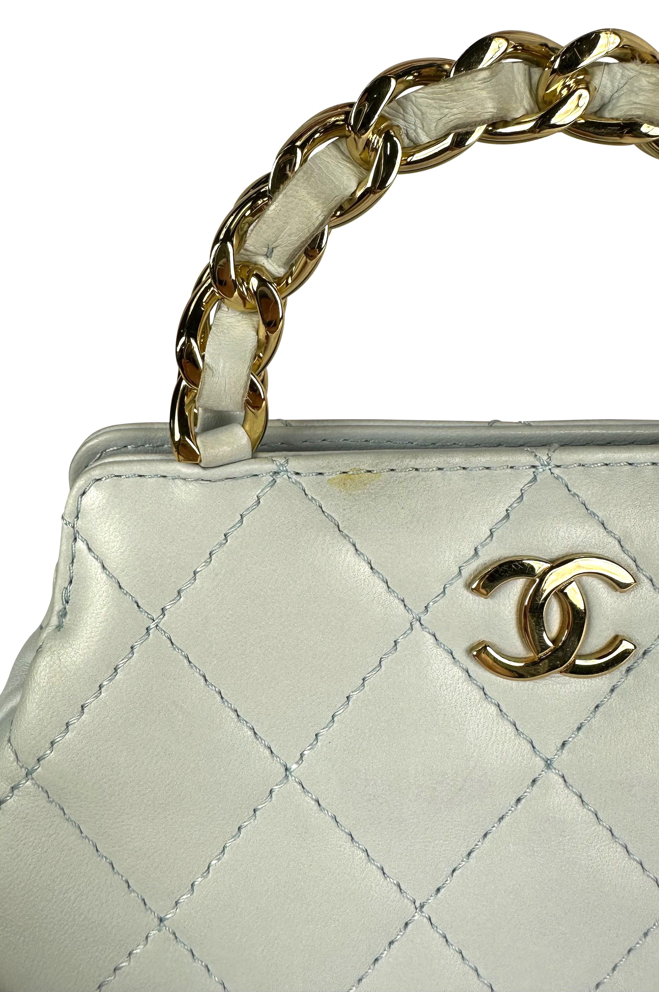 2004 Chanel by Karl Lagerfeld Baby Blue Quilted Leather Top Handle Mini