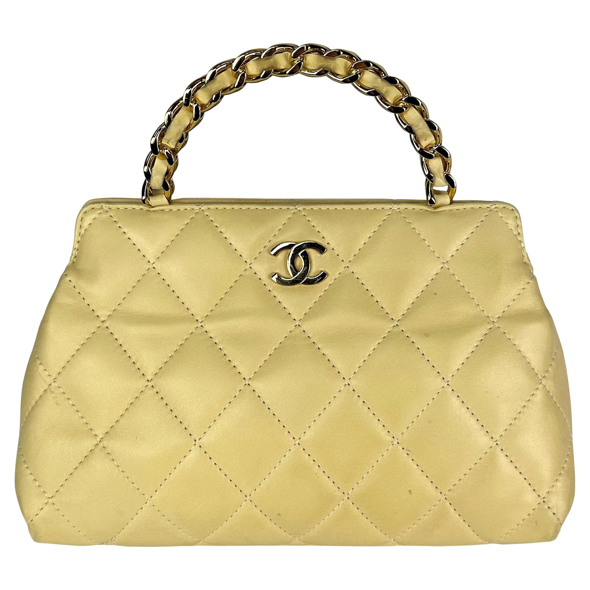2004 Chanel by Karl Lagerfeld Beige Quilted Leather Top Handle Mini Bag 