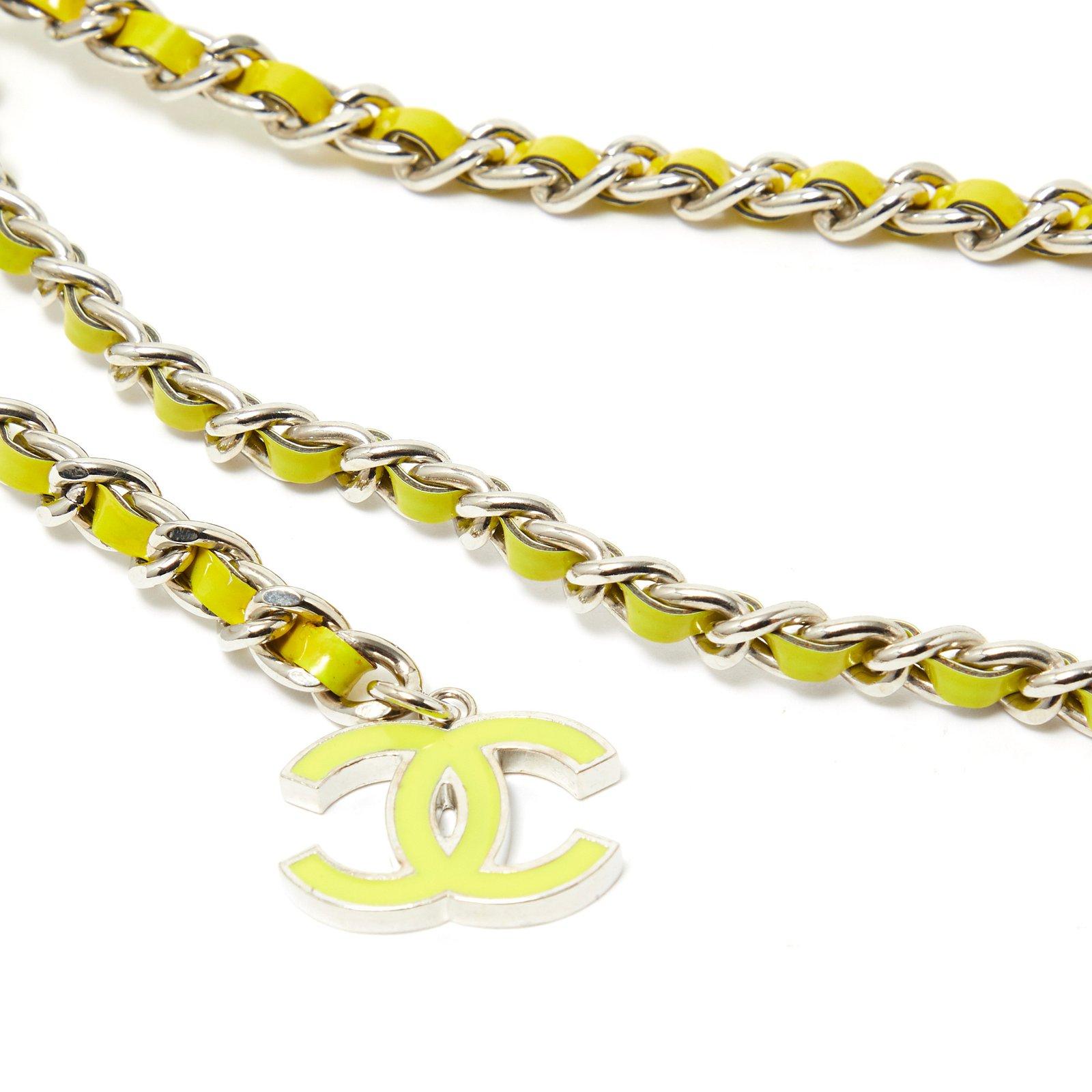 Beige 2004 Chanel Ceinture T80 Yellow Silver Skinny Belt 32in New