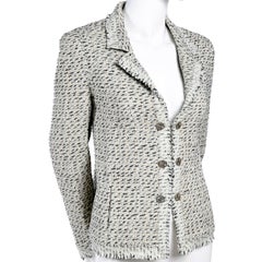 2004 Chanel Jacket in Lessage Fantasy Tweed Fringe & Rhinestone CC Logo Buttons