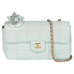 2004 Chanel Pale Blue Chocolate Bar Quilted Lambskin Camellia Mini Flap Bag