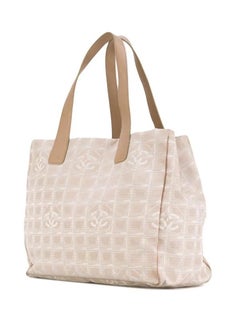 2004 Chanel Beige Logo Lurex Canvas Tote Bag