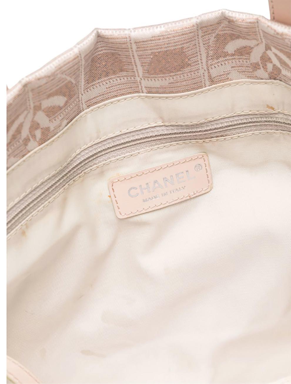 Beige 2004 Chanel Pink Logo Lurex Canvas Tote Bag
