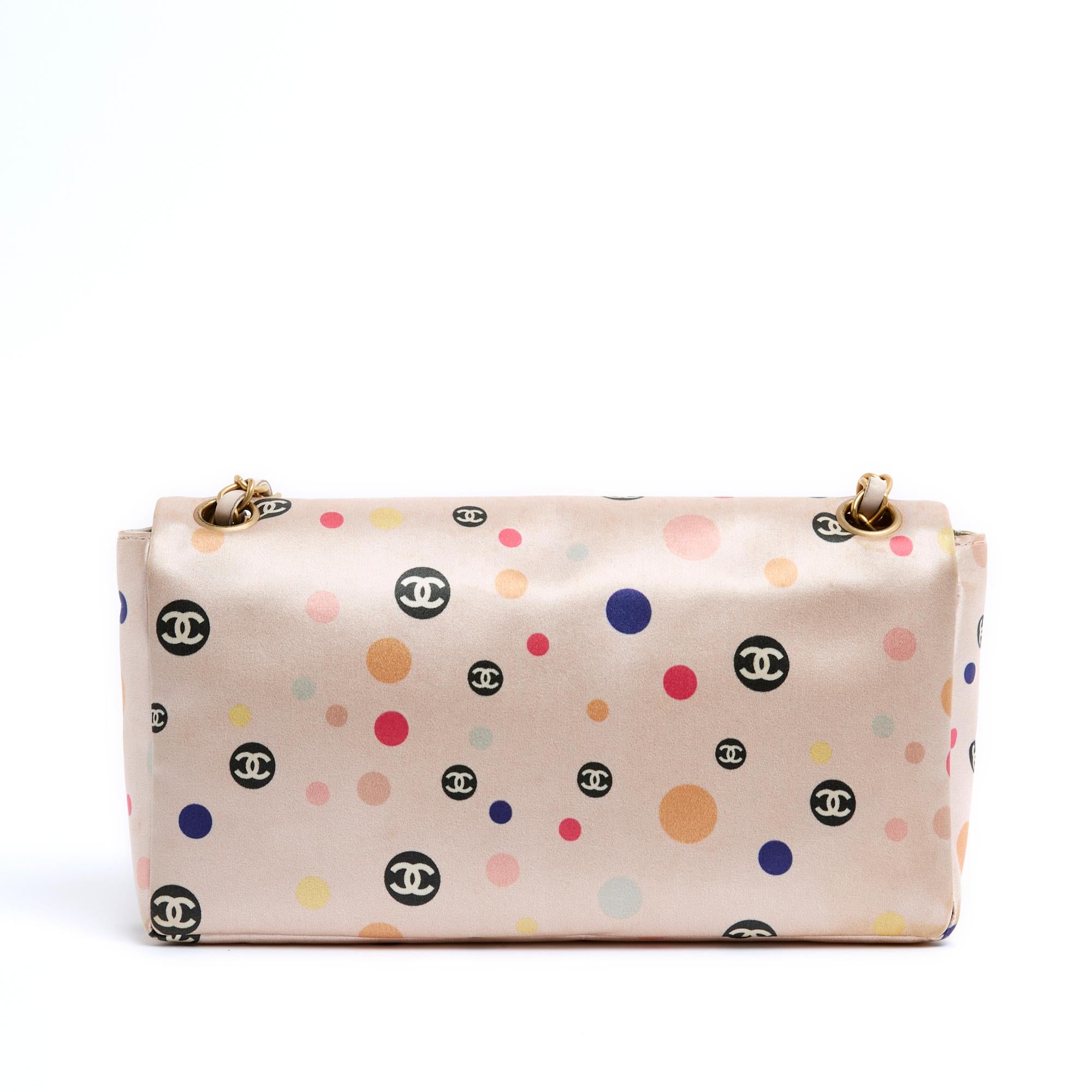 Beige 2004 Chanel Pink Silk CC Classique Single Flap Shoulder Bag For Sale