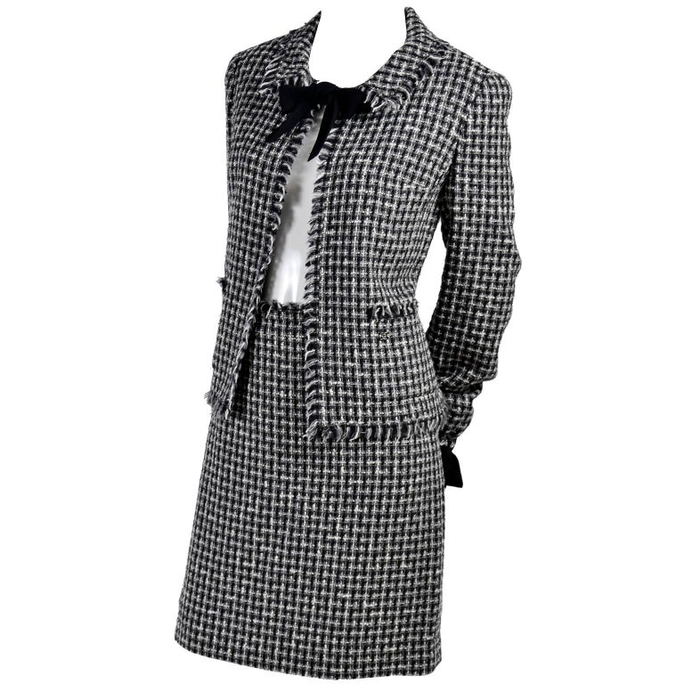 Chanel Black and White Lesage Tweed Suit with Bows and Fringe, 2004 at ...