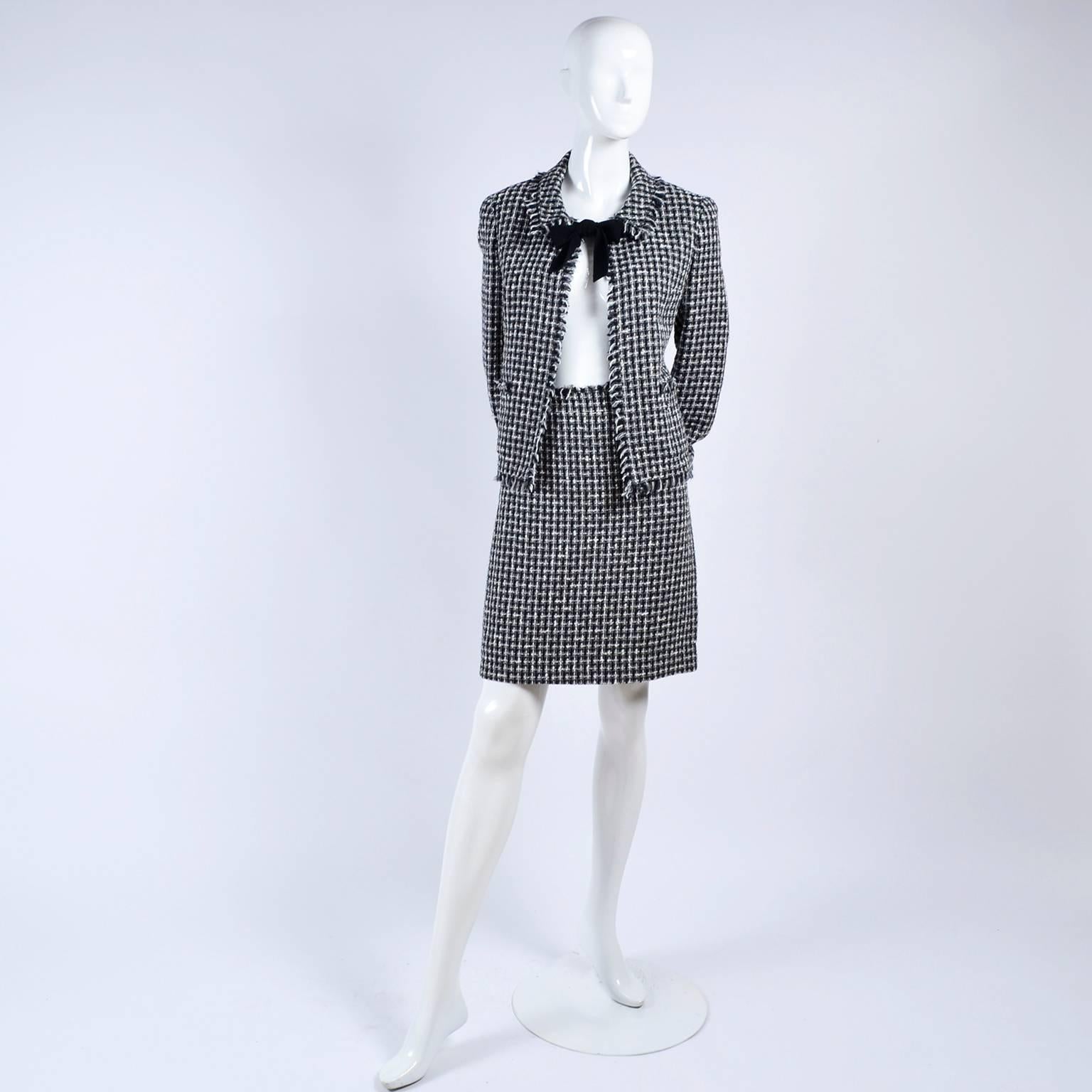 Women's Chanel Black and White Lesage Tweed Suit with Bows and Fringe, 2004 