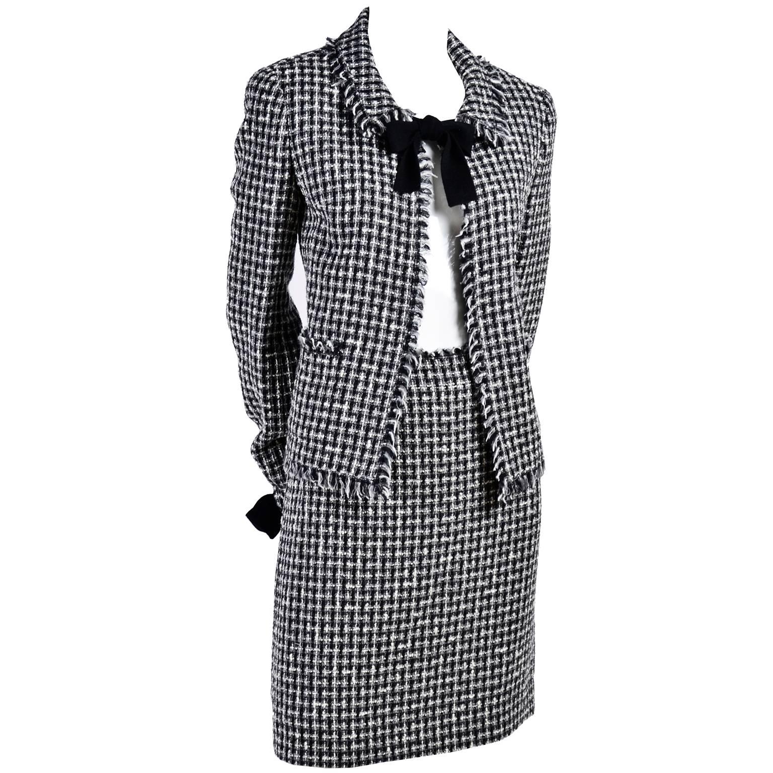 Chanel Black and White Lesage Tweed Suit with Bows and Fringe, 2004