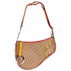 2004 Christian Dior Brown Monogram Canvas Rasta Saddle Bag