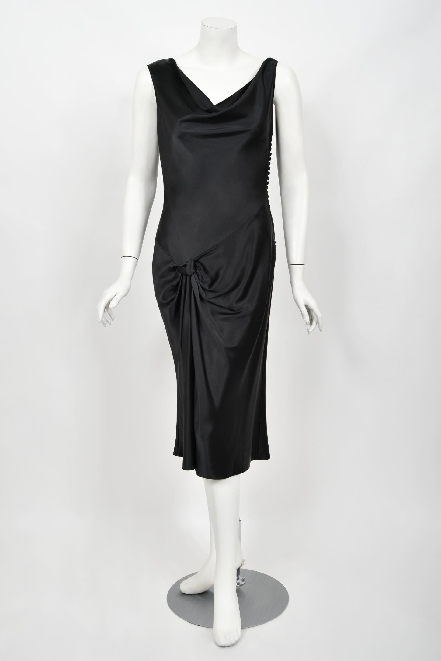 2004 Christian Dior by Galliano Black Silk Backless Draped Pearls Bias-Cut Dress 6