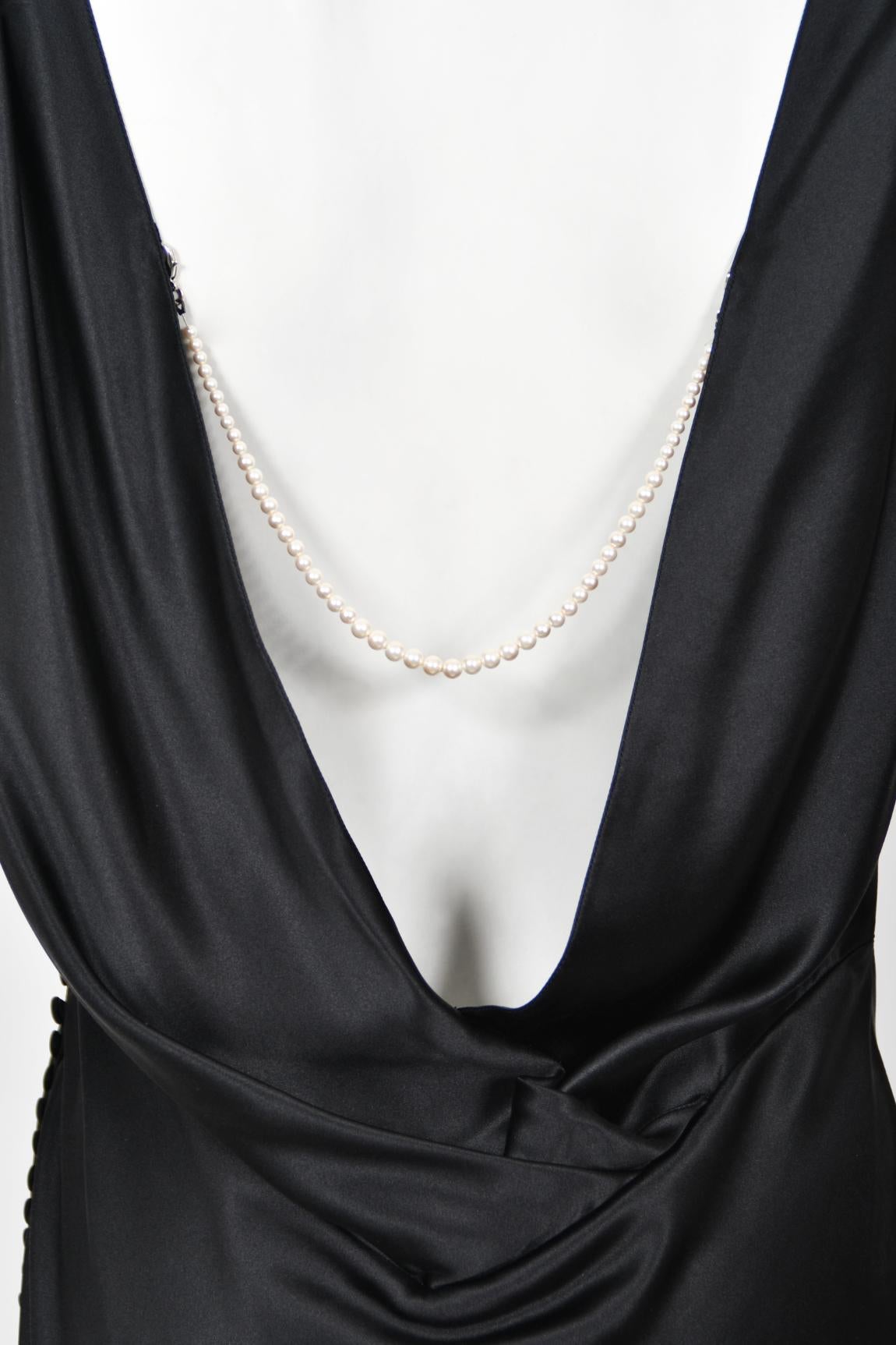 2004 Christian Dior by Galliano Black Silk Backless Draped Pearls Bias-Cut Dress 9