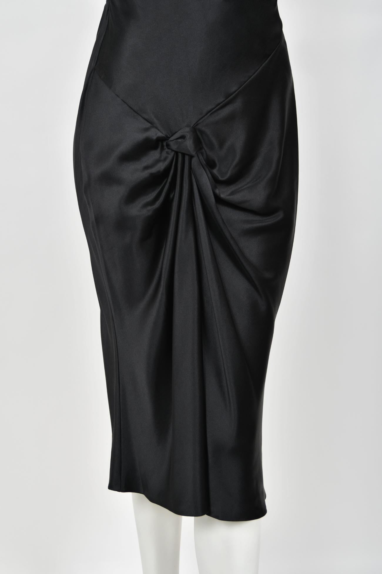 Women's 2004 Christian Dior by Galliano Black Silk Backless Draped Pearls Bias-Cut Dress