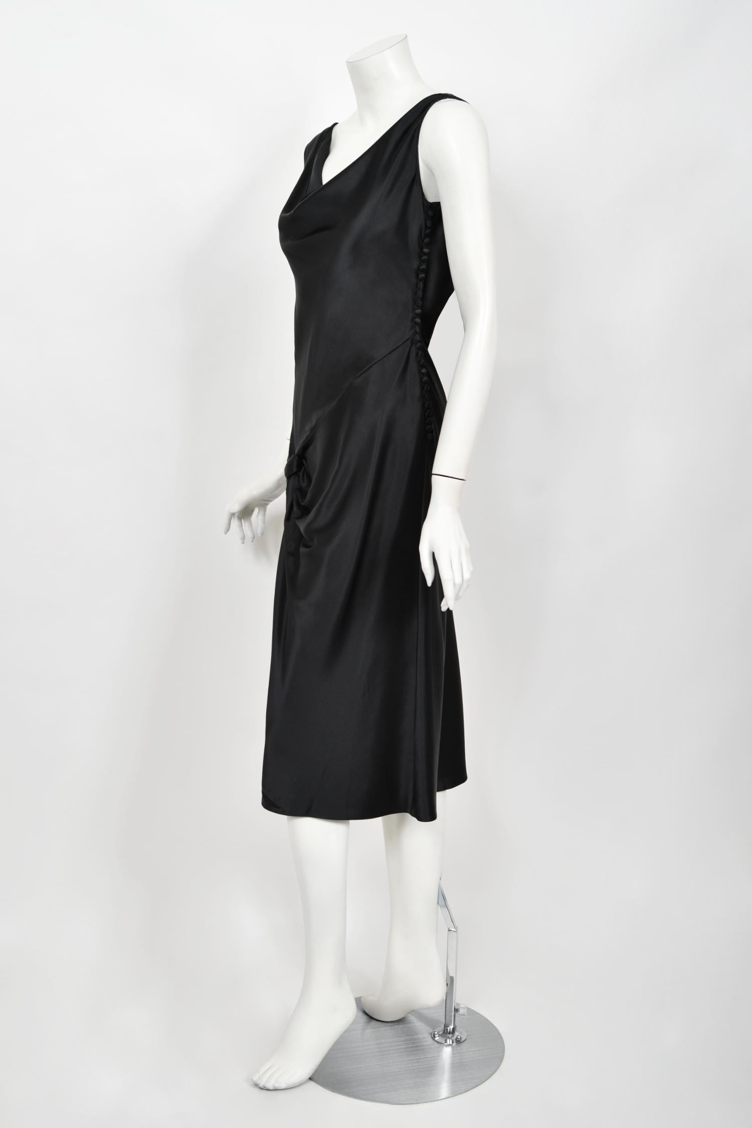 2004 Christian Dior by Galliano Black Silk Backless Draped Pearls Bias-Cut Dress 1