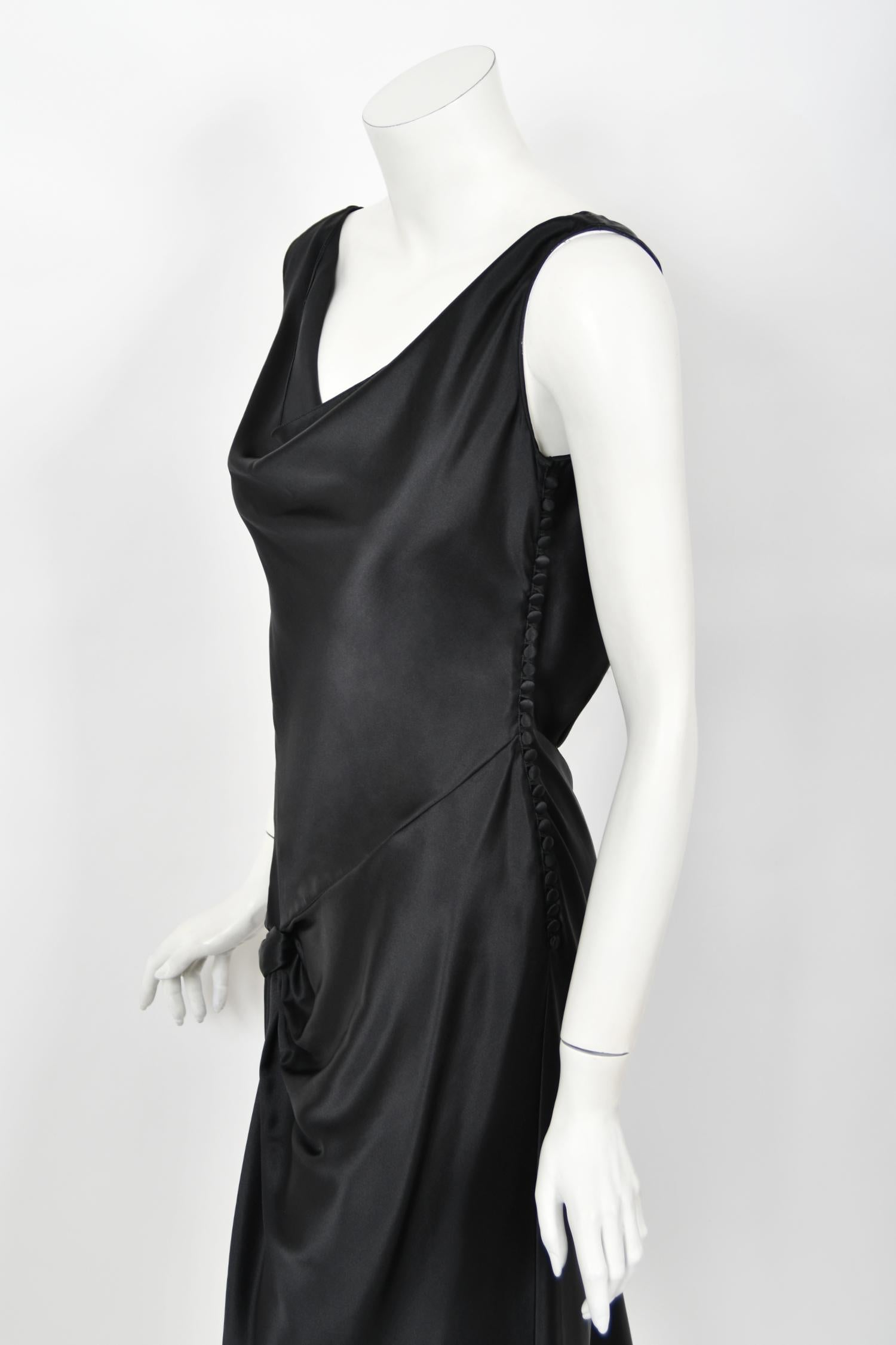 2004 Christian Dior by Galliano Black Silk Backless Draped Pearls Bias-Cut Dress 2