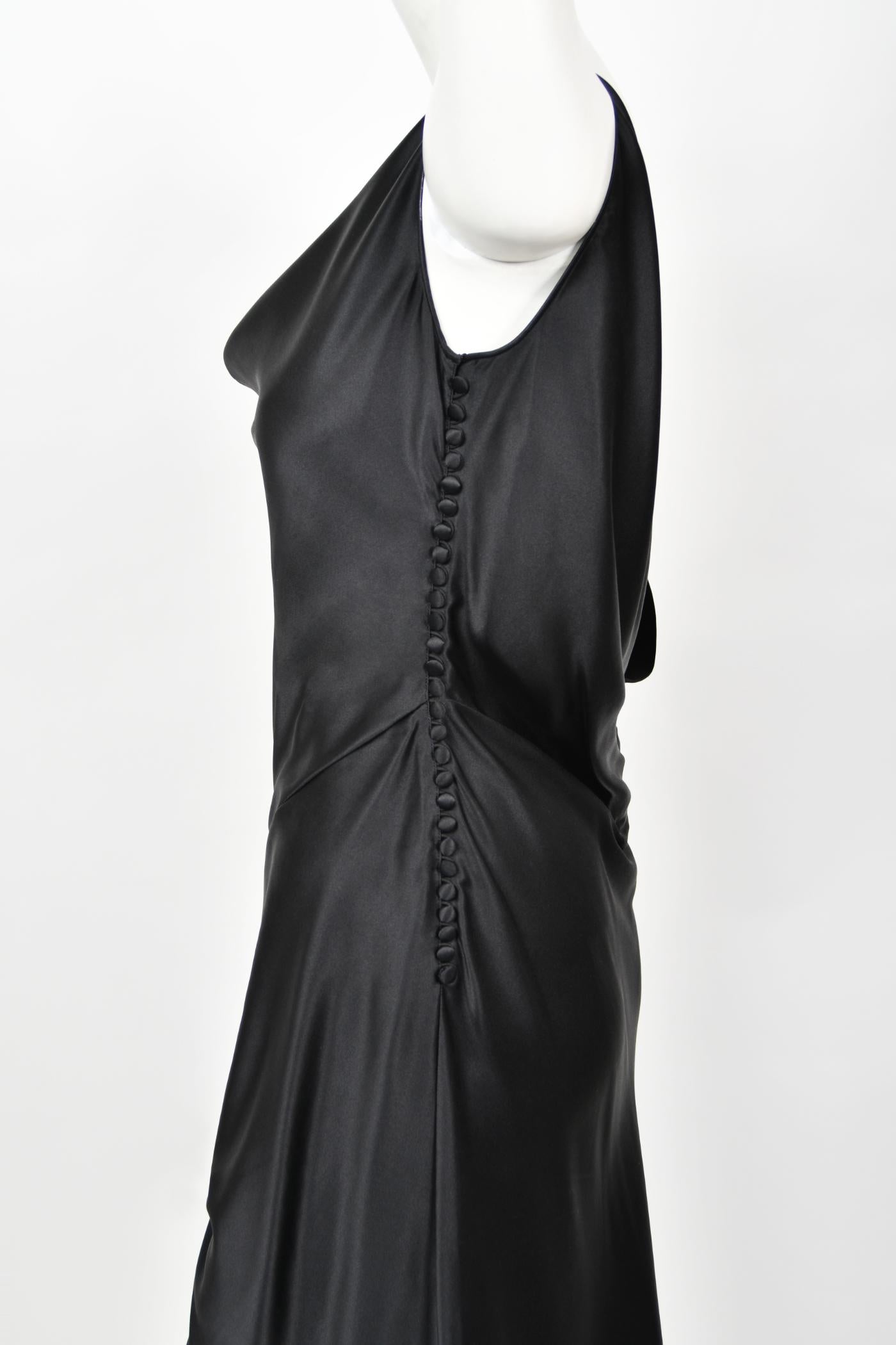 2004 Christian Dior by Galliano Black Silk Backless Draped Pearls Bias-Cut Dress 3