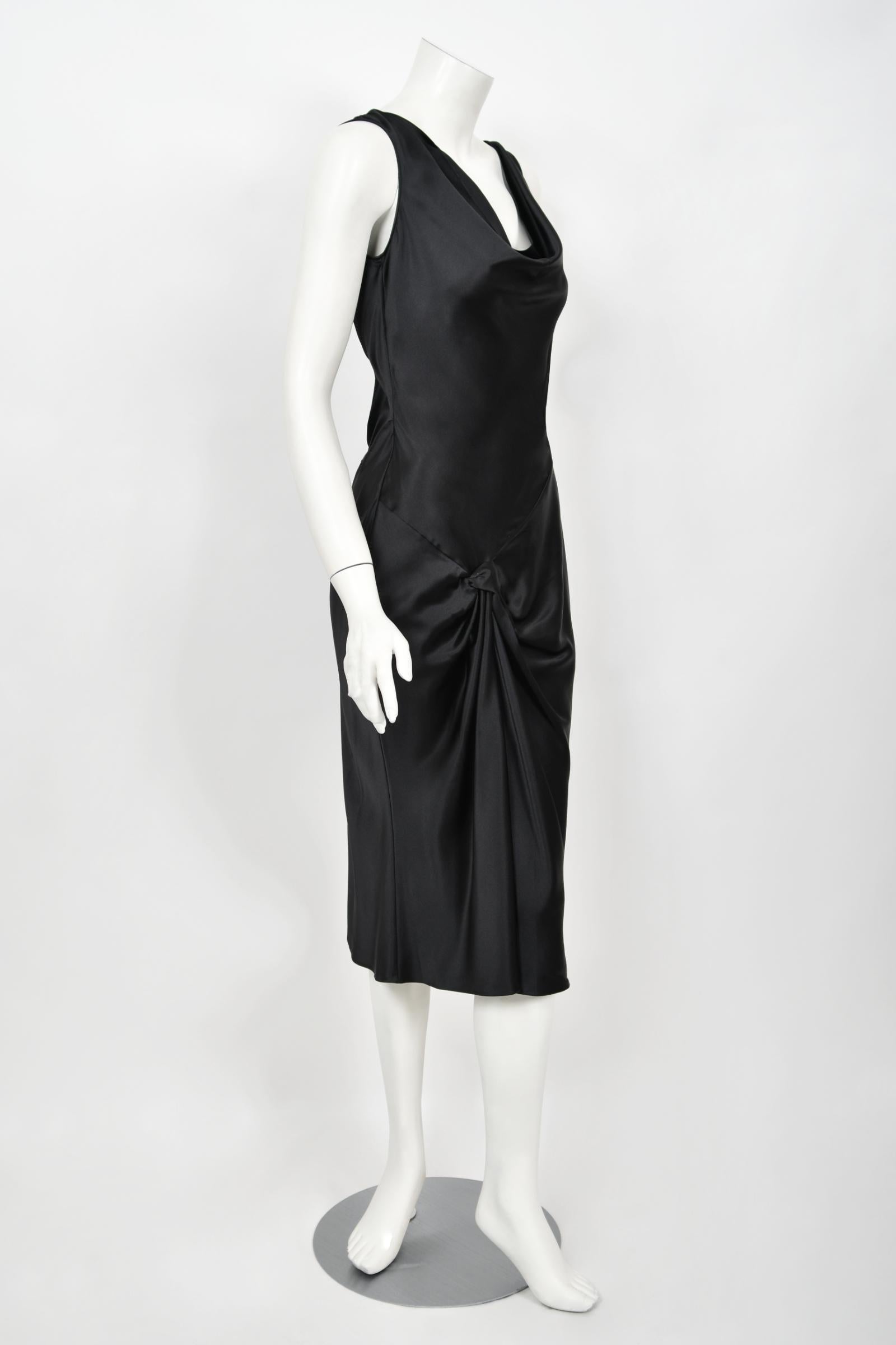 2004 Christian Dior by Galliano Black Silk Backless Draped Pearls Bias-Cut Dress 4