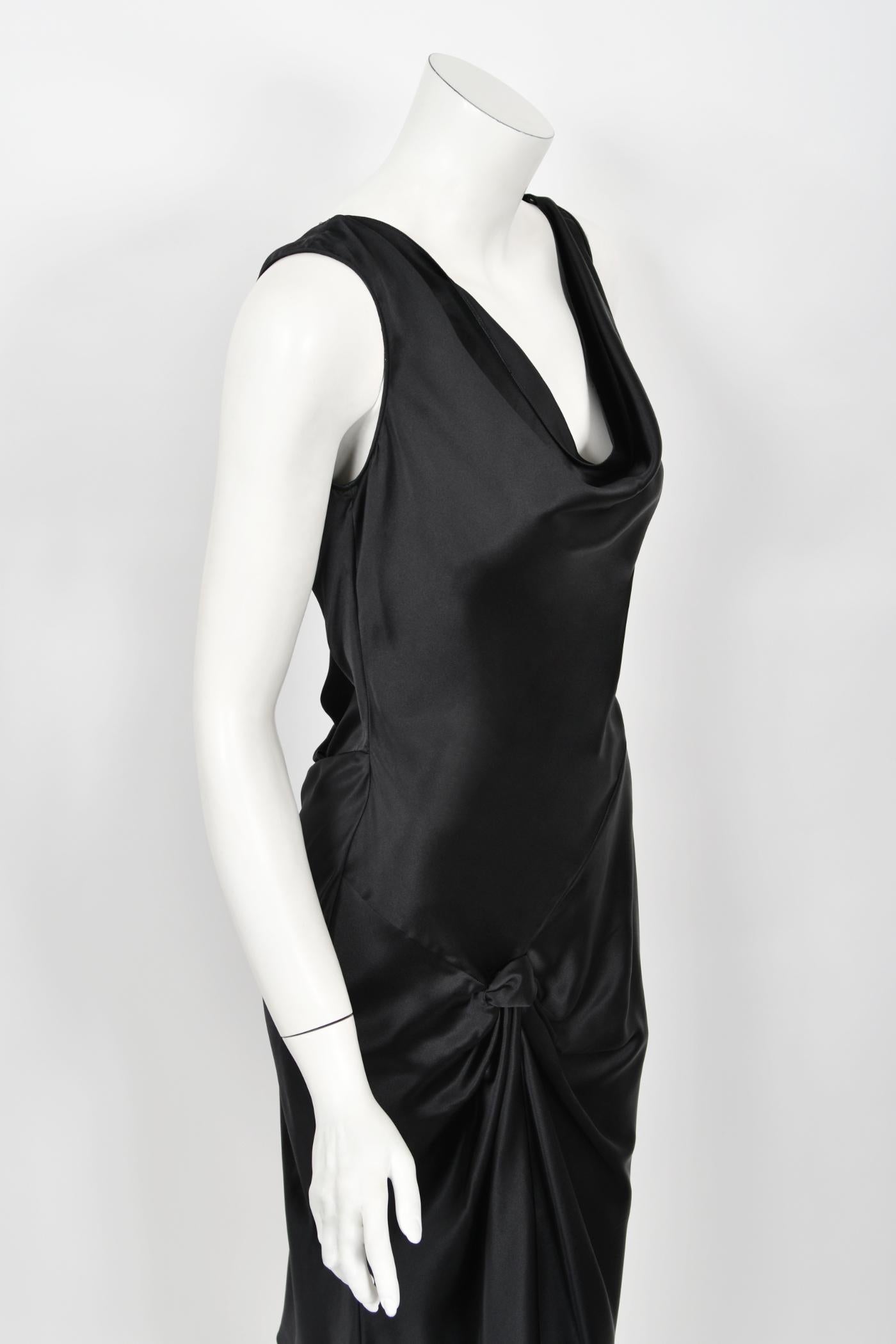 2004 Christian Dior by Galliano Black Silk Backless Draped Pearls Bias-Cut Dress 5