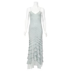 Retro 2004 Christian Dior by John Galliano Ice-Blue Silk & Tulle Tiered Bias-Cut Gown