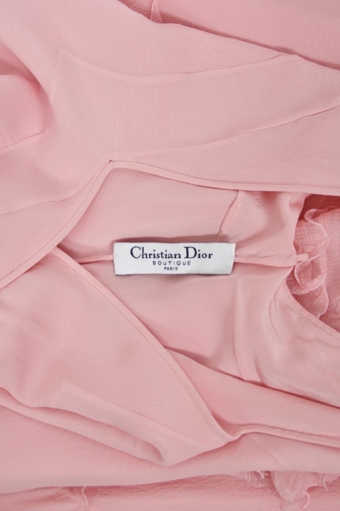 2004 Christian Dior by John Galliano Vestido de seda rosa con volantes y corte al bies en venta 9
