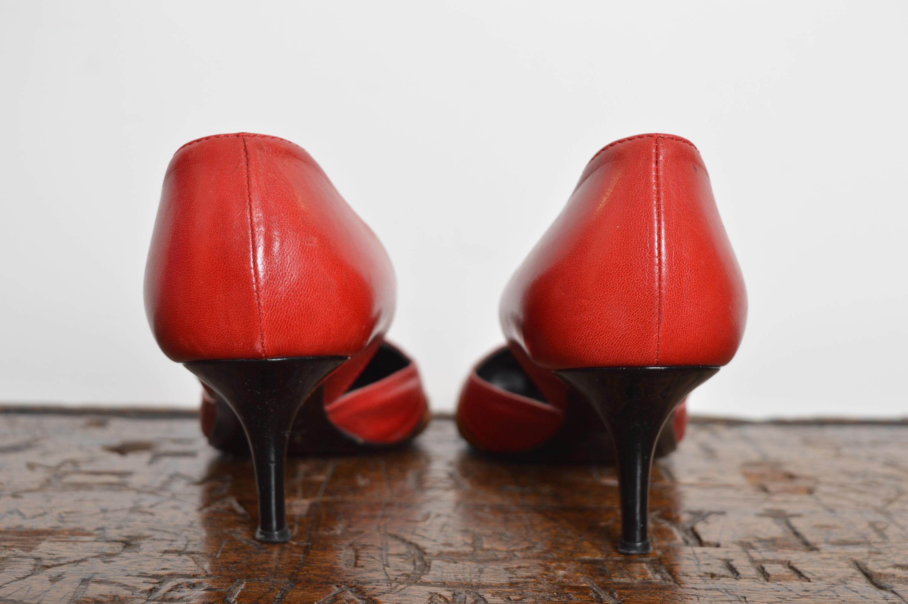 2004 Christian Dior Galliano D’Trick Red Leather Leopard Pointed Kitten Heels For Sale 6