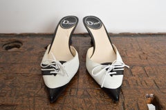 2004 Christian Dior Galliano D’Trick White Leather Pointed Sporty Kitten Heels