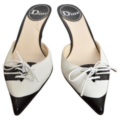 2004 Christian Dior Galliano D’Trick White Leather Pointed Sporty Kitten Heels