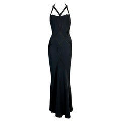 F/W 2004 Christian Dior John Galliano Bondage Cut-Out Black Satin Gown Dress