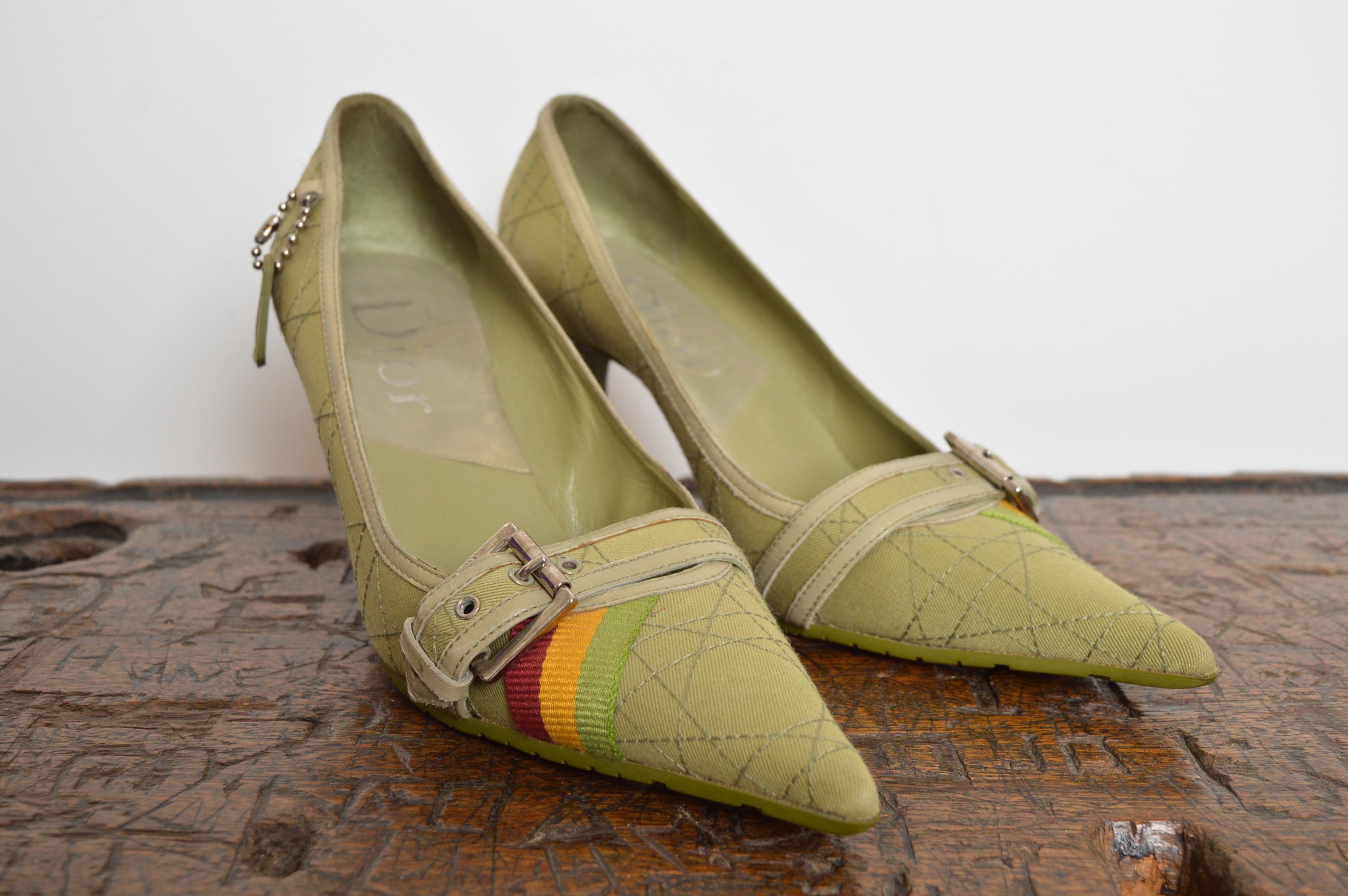 2004 Christian Dior John Galliano Green Rasta Cannage Court Shoes Pointed Heels For Sale 9