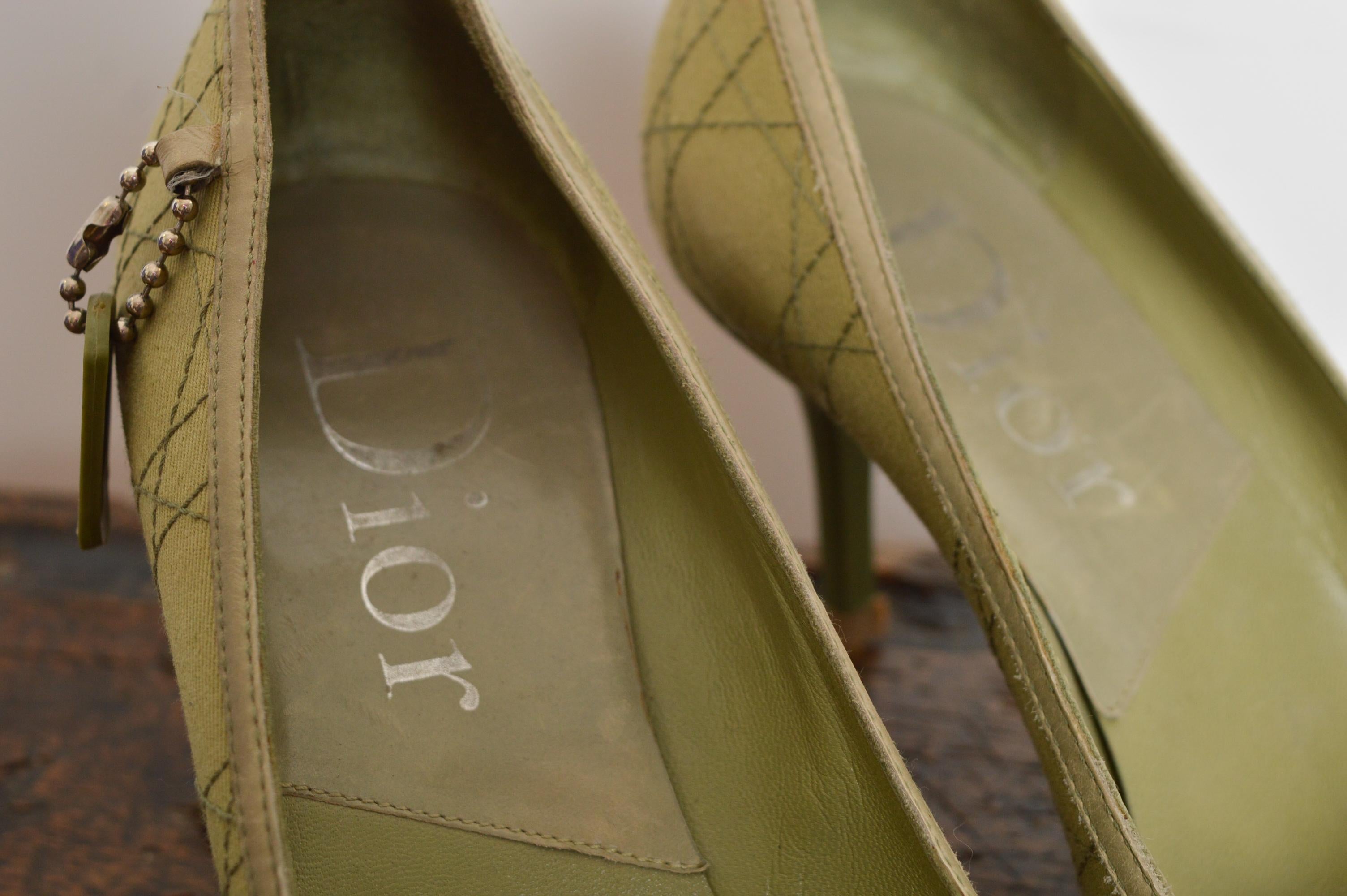 2004 Christian Dior John Galliano Green Rasta Cannage Court Shoes Pointed Heels For Sale 10