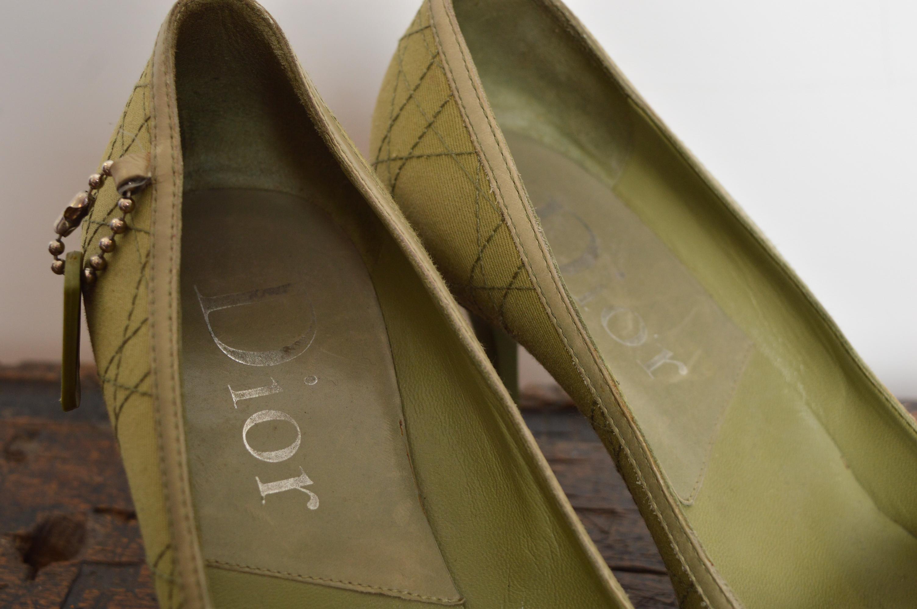 2004 Christian Dior John Galliano Green Rasta Cannage Court Shoes Pointed Heels For Sale 3
