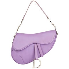 Used 2004 Christian Dior Lilac Calfskin Leather Saddle Bag