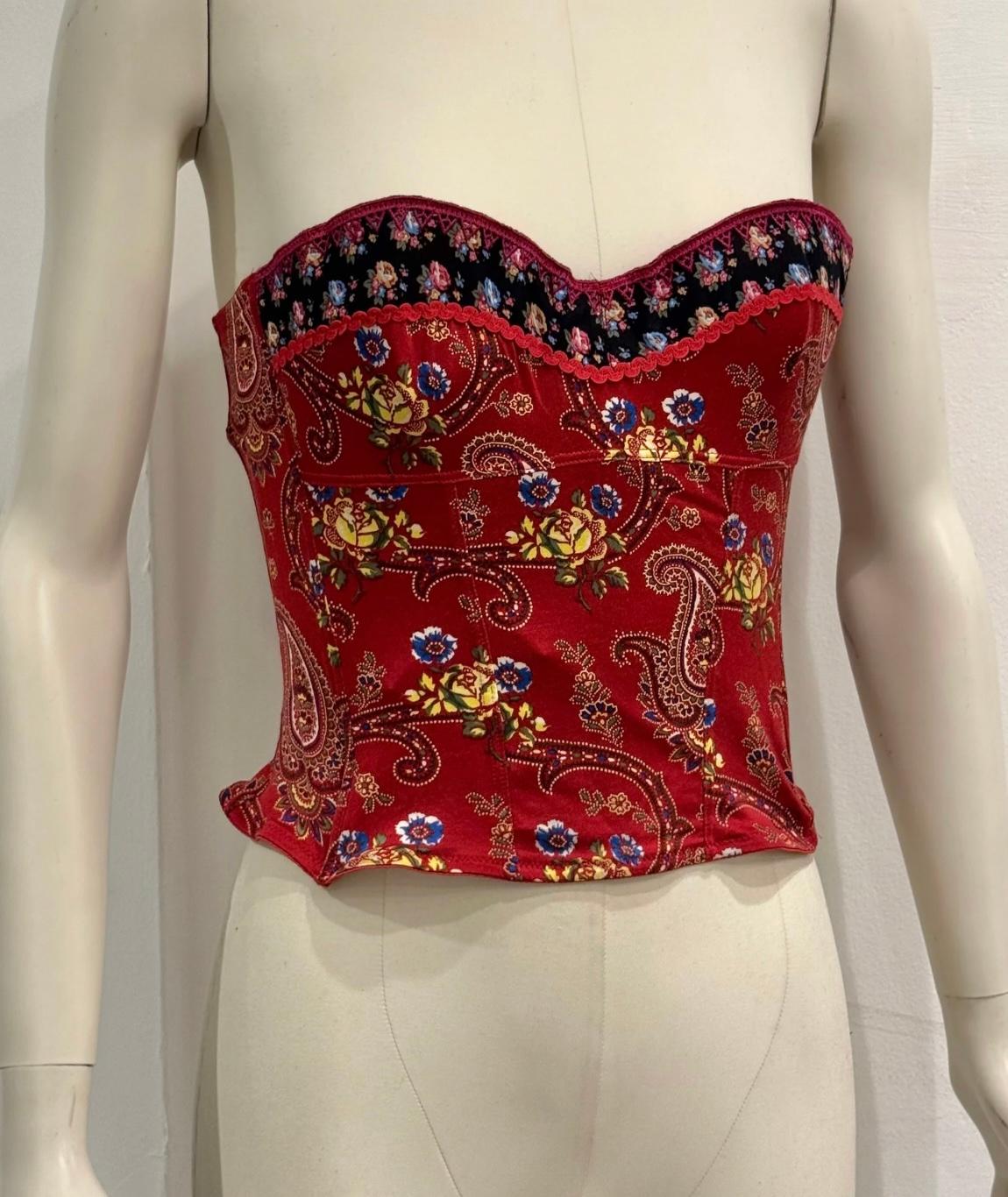 Beige 2004 Christian Dior - Top corset à motif cachemire en vente