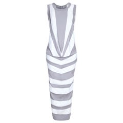 2004 Comme Des Garcons Silver/Grey and White Striped Jersey Dress 
