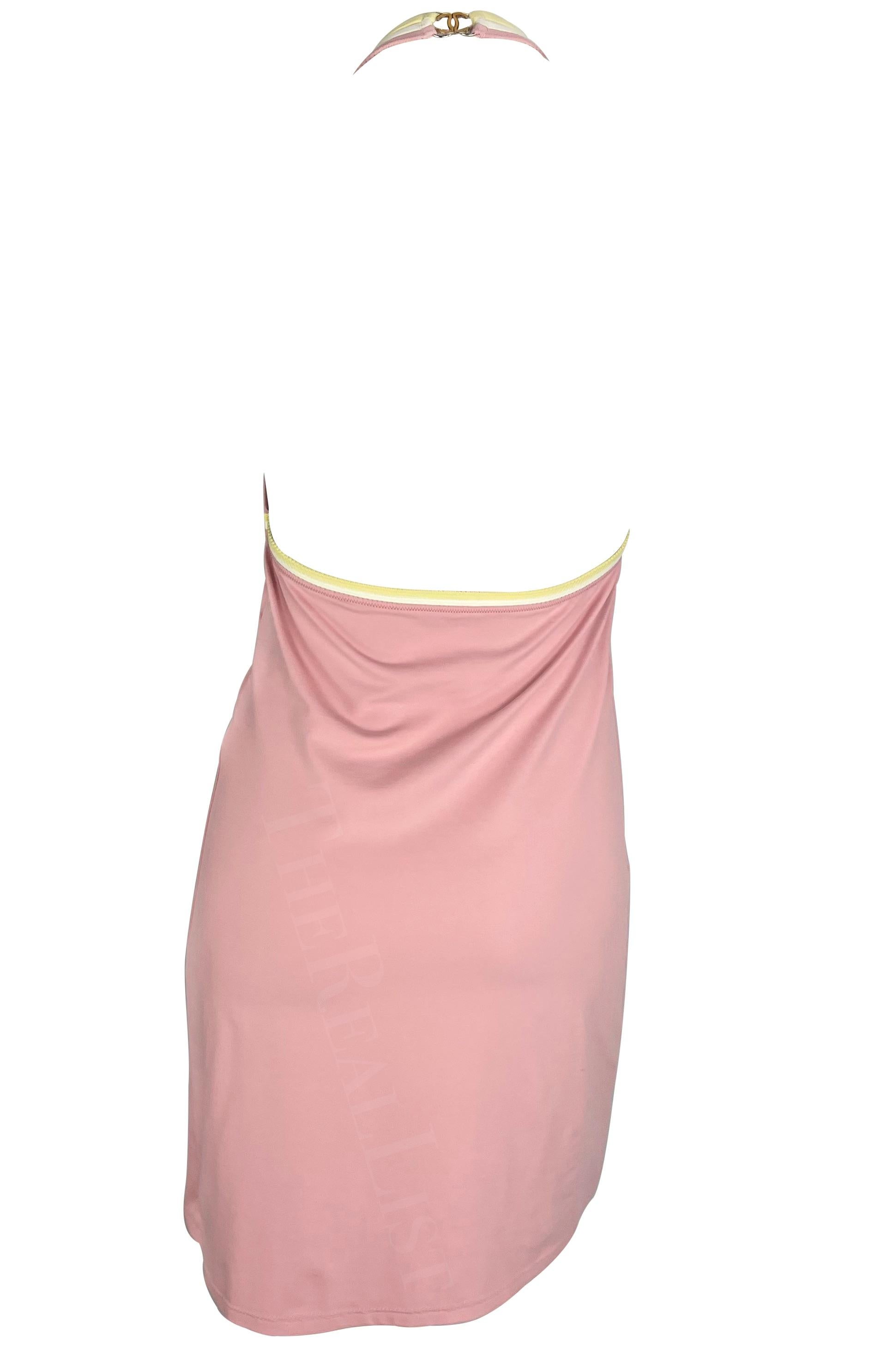 2004 Cruise Chanel by Karl Lagerfeld Pink Bodycon Halterneck Mini Dress In Excellent Condition For Sale In West Hollywood, CA