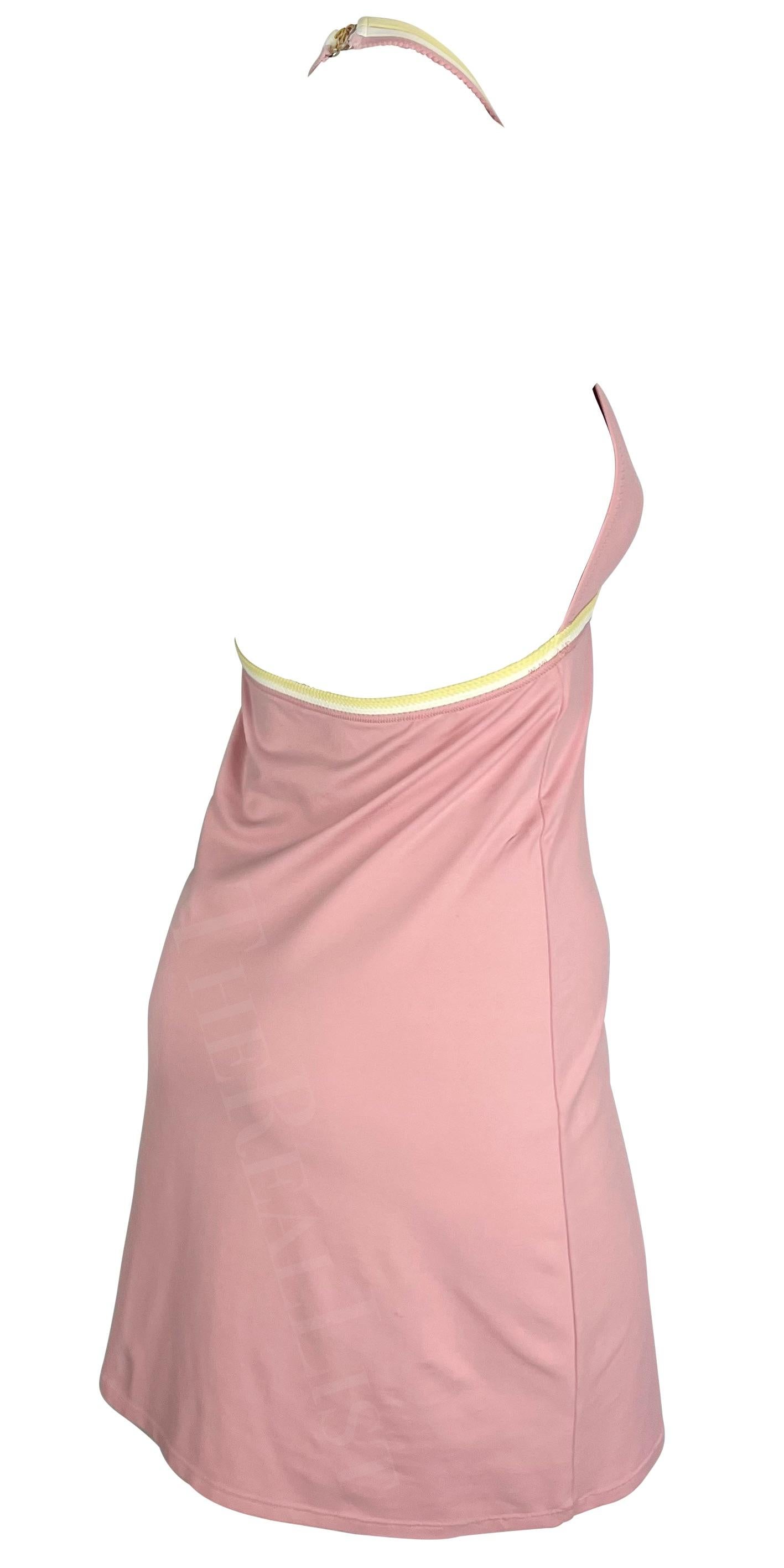 2004 Cruise Chanel by Karl Lagerfeld Pink Bodycon Halterneck Mini Dress For Sale 1