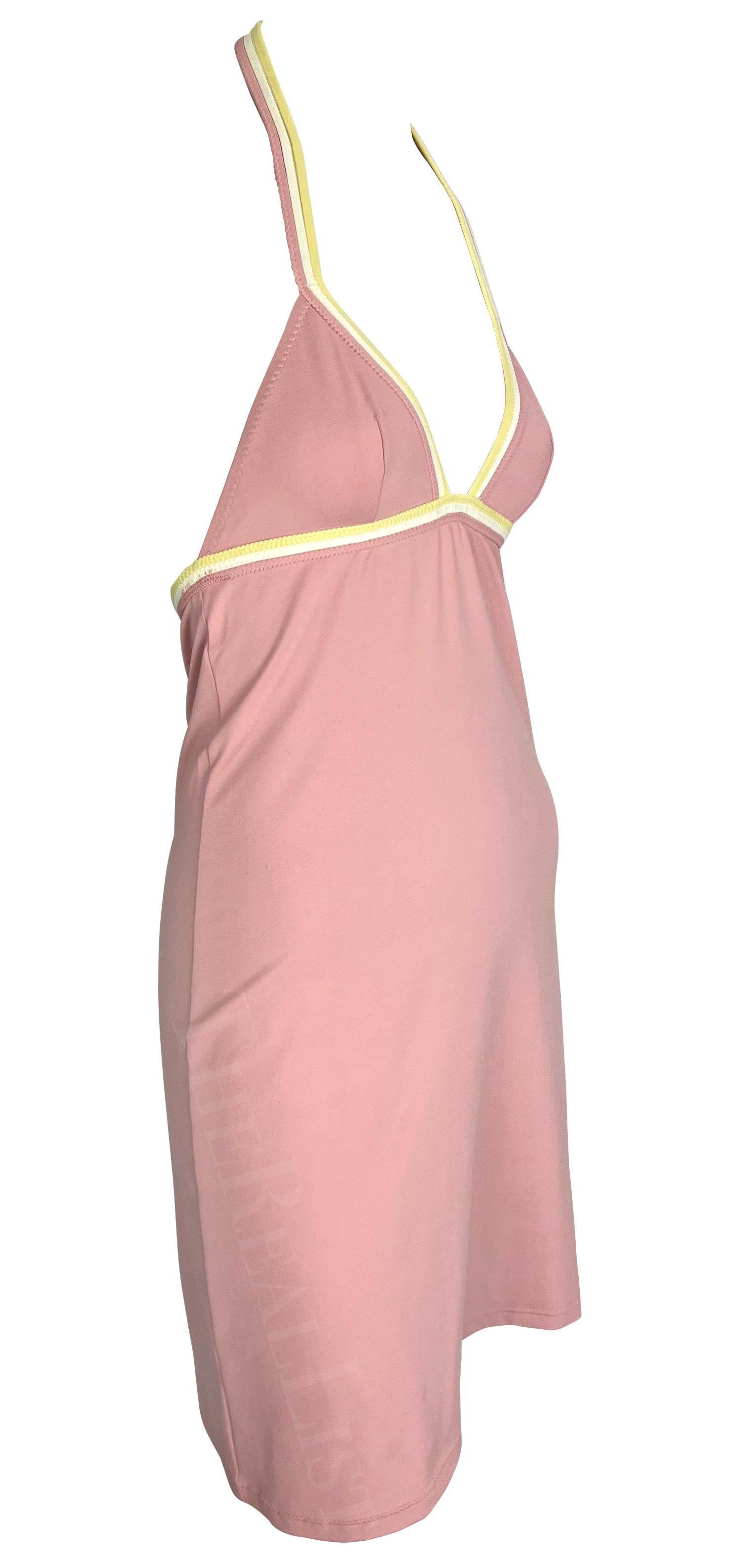 2004 Cruise Chanel by Karl Lagerfeld Pink Bodycon Halterneck Mini Dress For Sale 3