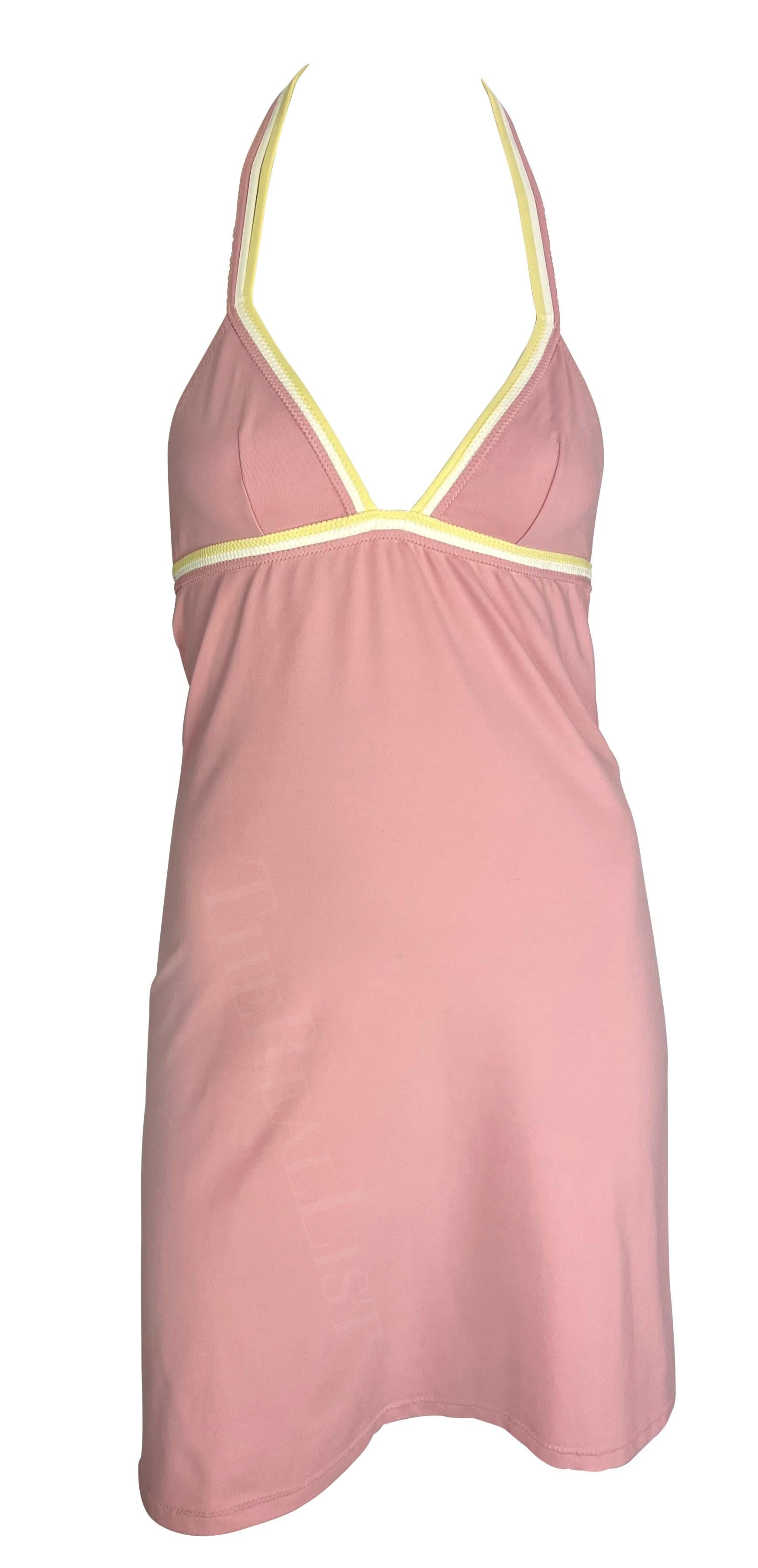 2004 Cruise Chanel by Karl Lagerfeld Pink Bodycon Halterneck Mini Dress For Sale 3