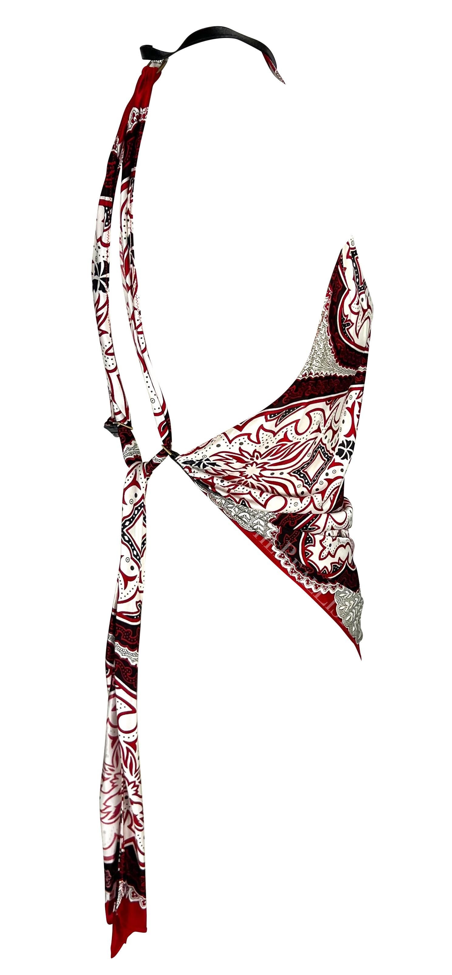 Women's 2004 Cruise Gucci by Tom Ford Red Paisley Halterneck Backless Scarf Top For Sale