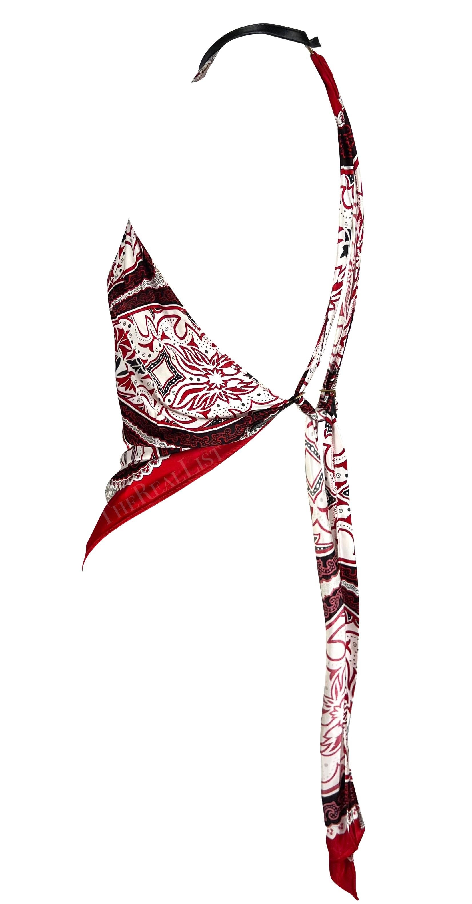 2004 Cruise Gucci by Tom Ford Red Paisley Halterneck Backless Scarf Top For Sale 2